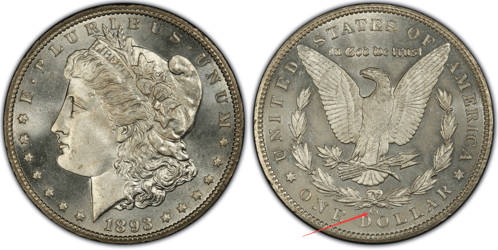 1893 CC Morgan silver dollar