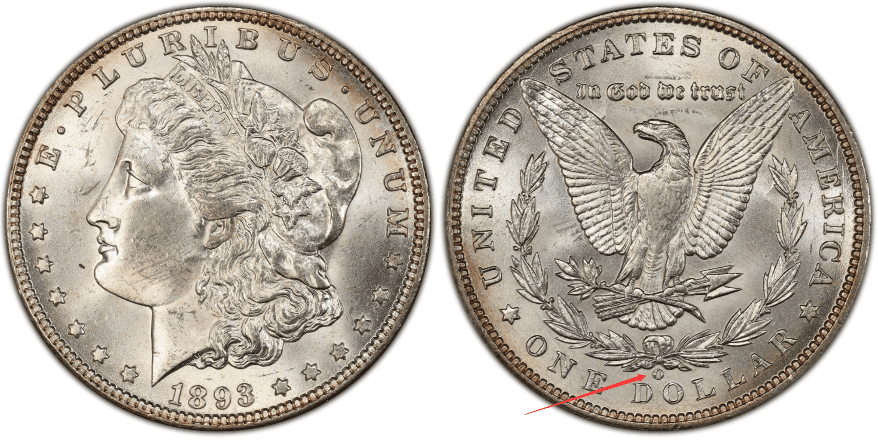 1893 O Morgan silver dollar