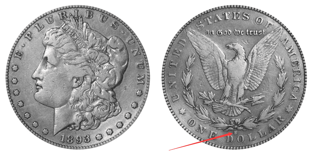 1893 S Morgan silver dollar