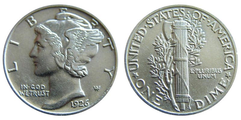 1926 Mercury dime no mint mark