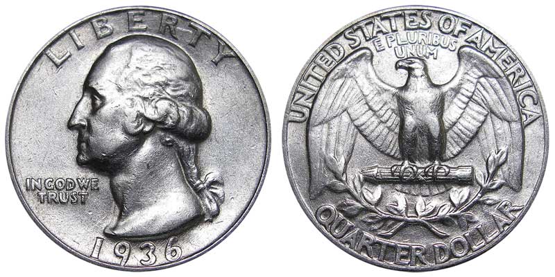 1936 Washington silver quarter no mint mark