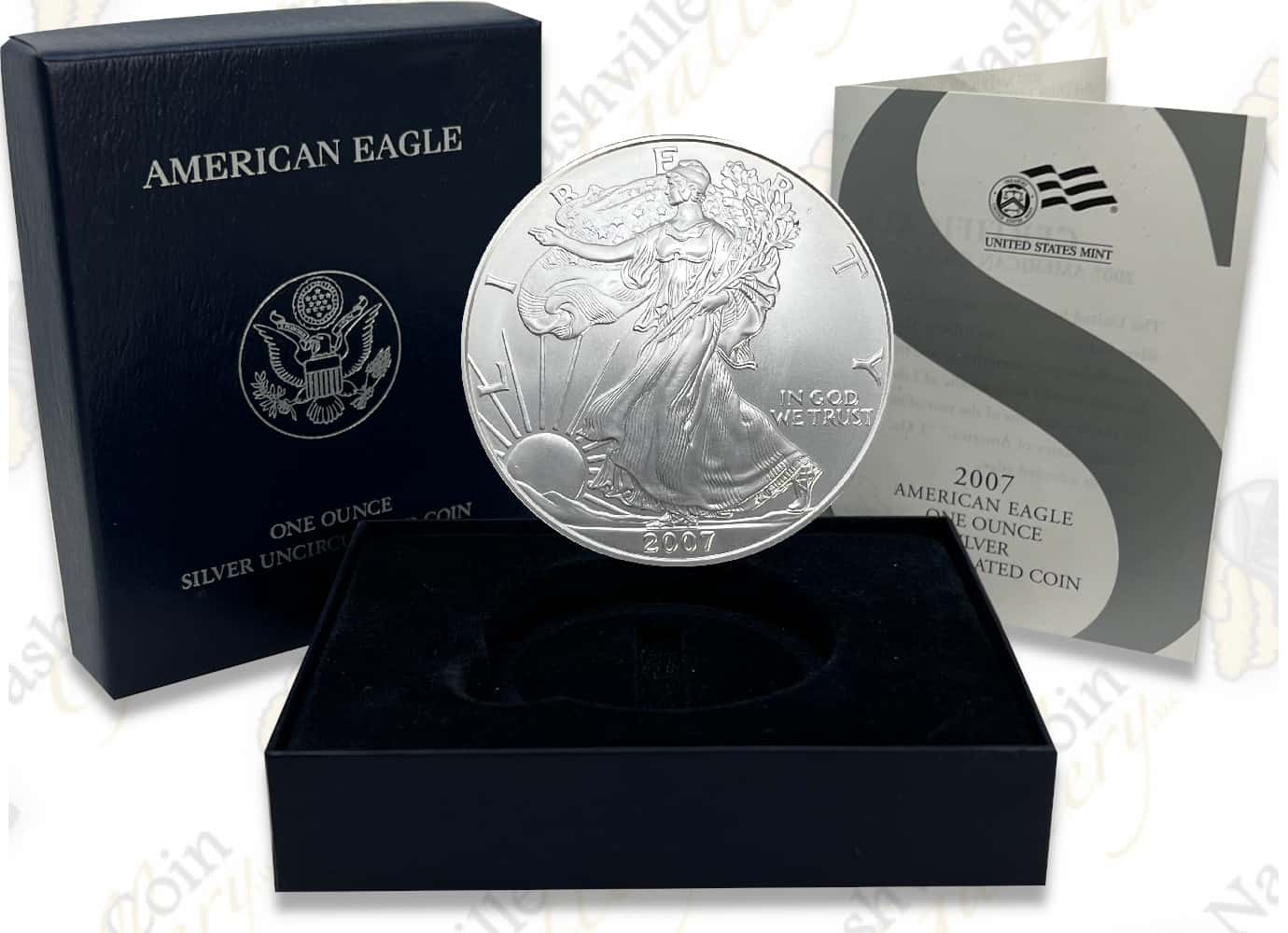 W American Burnished 1oz Silver Eagle Coin Reverse of 2007, Box & COA