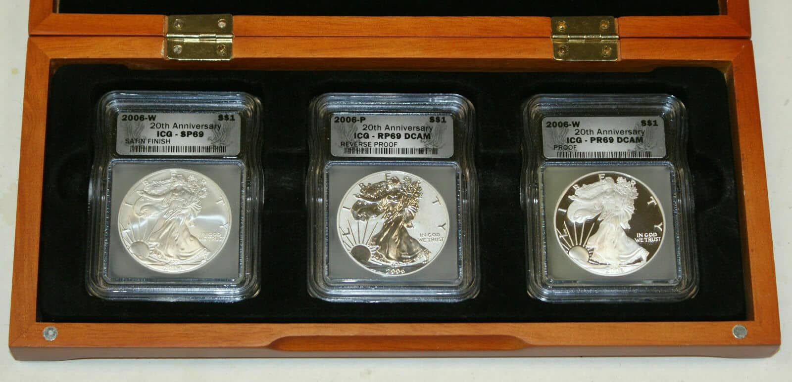 Silver Eagle Coin Set ICG 69 BU / Proof / Reverse Proof 20th  Anniversary
