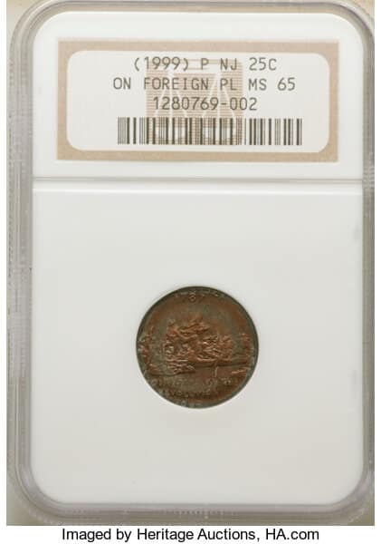 1999-P New Jersey Quarter on Foreign Planchet, NGC MS65