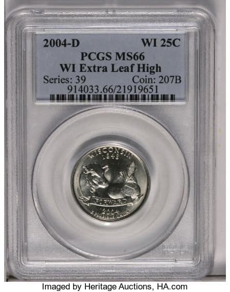 2004-D Wisconsin Quarter PCGS MS66 Extra Leaf High